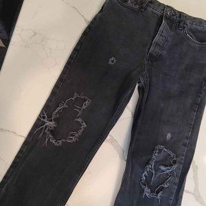 Like New! Free People Black Denim Distressed Jeans, Straight Leg, Women's 27